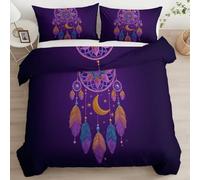 Set Copripiumino 2 Pezzi 135 x 200 cm Acchiappasogni Fantasy Luna Copripiumone in Microfibra Morbida con Chiusura Lampo, Viola Traspirante Biancheria da Letto per Adulti e Bambini