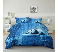 Set Copripiumino 2 Pezzi 135 x 200 cm Foresta Bambù Cartoni Animati Muro Ghiaccio Panda Copripiumone in Microfibra Morbida con Chiusura Lampo, Blu Traspirante Biancheria da Letto per Adulti e Bambini