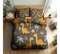 Set Copripiumino 200 x 200 cm Biancheria da Letto - Copripiumino Reversibile Dinosauri Dei Cartoni Animati Palma, Grigio Ardesia Morbido e Accogliente, per Adulti Bambini e Adolescenti