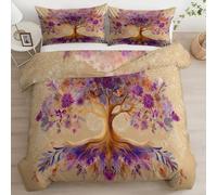 Set copripiumino 200 x 200 cm, biancheria da letto reversibile - 3 pezzi morbida microfibra, con federe 50 x 80 cm, bambini e dei ragazzi, Grande Albero Foglie Radici, con chiusura lampo Giallo Scuro