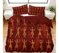 Set Copripiumino 200 x 200 cm Boemia Popolo Copripiumone con Cerniera e 2 Federe, Microfibra, Reversibile Biancheria da Letto, Rosso Mattone