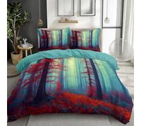 Set Copripiumino 200 x 200 cm, Copripiumino Matrimoniale 3 Pezzi in Microfibra Con Motivo Misterioso Natura Alberi Foglie Cadute Blu, traspirante, facile da pulire, Adatto ad adulti e bambini