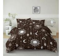 Set Copripiumino 200 x 200 cm Morbida Microfibra con Federe, Disegni Realizzati Mano Corpi Celesti Linee Set Copripiumino 3 pezzi con Chiusura a Cerniera per Bambini Adolescenti Adulti, Marrone Caffè