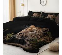 Set copripiumino 200 x 200 cm per letto matrimoniale, tema Animale Bellissimo Leopardo, copripiumino reversibile stampato con chiusura a cerniera in morbida microfibra, Nero