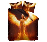 Set Copripiumino 200x200 cm Fantasia Ragazza Angelo Fiammeggiante Rossa Parure Sacco Copri Piumone Cotone Poliestere Reversibile Biancheria da Letto 1 x Copripiumino e 2 x Federe 50x80 cm