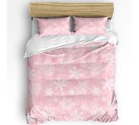 Set Copripiumino 200X200 con Fiocchi di Neve Natalizi,Copripiumino con Fiocchi di Neve Rosa e Bianchi per Ragazze e Donne,Set di Biancheria da Letto in Morbida Microfibra a Tema Natalizio con Chiusur