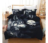 Set Copripiumino 200X200 con Stampa 3D Lupo per Donne e Ragazze,Copripiumino 200X200 Reversibile con Animali Safari Nel Cielo Nero,2/3 Pezzi,Set di Biancheria da Letto in Microfibra di Facile Manuten