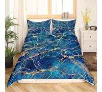 Set Copripiumino 200X200 con Stampa Marmo Blu e Federe per Bambine e Bambini,Copripiumino 200X200 a Righe con Trama Marmo Oro,Set di Biancheria da Letto in Microfibra Morbida e Facile da Pulire
