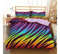 Set Copripiumino 200X200 con Stampa Zebra Arcobaleno 2/3 Pezzi,Set di Biancheria da Letto con Stampa Texture di Pelliccia di Animali Selvatici,Morbido e Confortevole,Copripiumino 200X200 in Microfibr
