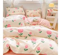Set Copripiumino 200X200 con Tulipani Rosa per Ragazzi e Ragazze - Grazioso Copripiumino 200X200 con Stampa Floreale Rosa - Set di Biancheria da Letto in Microfibra Facile da Pulire,In Stile Fattoria