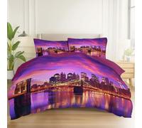 Set copripiumino 220 x 240 cm con cerniera, Reversibile e facile da curare Fotografia Tramonto Città Architettura tema copripiumino stampato - Copripiumini in microfibra perfetti come regalo Viola