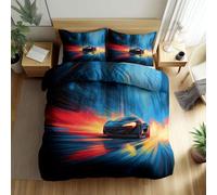 Set Copripiumino 220 x 240 cm Futurismo (Federe 50x80 cm Incluse), Parure Copripiumino Auto Strade Cittadine Al Neon Morbida con Stampa Digitale - per Bambini Adolescenti e Adulti