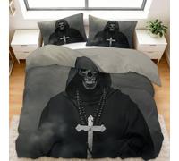 Set Copripiumino 220 x 240 cm Morbida Microfibra con Federe, Halloween Morte Croce Set Copripiumino 3 pezzi con Chiusura a Cerniera per Bambini Adolescenti Adulti, Grigio