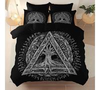Set Copripiumino 220 x 260 cm e 2 Federe, Copripiumino Reversibile ultra morbido facile da pulire, Religione Geometria Albero Della Vita tema Copripiumini Adatto ai bambini, Nero