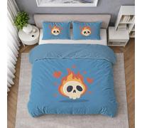 Set Copripiumino 240 x 220 cm Umoristico, Azzurro Cielo Copriletto Matrimoniale con due Federe, Morbida Copripiumino Motivo Scheletro Fiamma Cuore Contrasto Fresco Alla Moda Resistente Lavabile