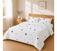 Set Copripiumino 240x220 + 50x80 2PCS, Bianco con Stelle Blu Navy e Oro | Sacco copripiumino in microfibra spazzolata con federe 50x80 coordinate, cinque misure dal singolo al matrimoniale grande