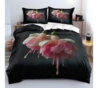 Set Copripiumino 240X220 con Stampa Floreale 3D per Donna,Copripiumino 240X220 con Fiori Rosa e Bianchi per Bambini,2/3 Pezzi,Set di Biancheria da Letto Nero in Microfibra di Facile Manutenzione,Stil
