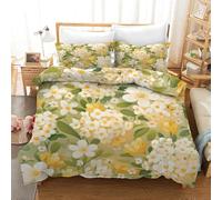 Set Copripiumino 260X220 Floreale 2/3 Pezzi,Copripiumino 260X220 Reversibile con Fiori Bianchi Gialli e Foglie Verdi per Donne e Ragazze,Set di Biancheria da Letto in Morbida Microfibra Traspirante i