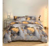 Set Copripiumino 260X220 in Marmo Grigio per Uomo,Donna e Ragazzo,Copripiumino 260X220 con Texture Astratte in Pietra Dorata e Scintillante,Set di Biancheria da Letto in Microfibra Morbida e Facile d