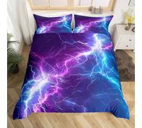Set Copripiumino 260X220 Lightning per Coppia di Donne - Copripiumino 260X220 con Stampa Lightning Blu e Viola - Set di Biancheria da Letto da Sogno in Microfibra di Facile Manutenzione con Chiusura