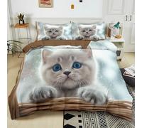 Set Copripiumino 260x240 cm Gatto Grigio Animale Parure Sacco Copri Piumone Cotone Poliestere Reversibile Biancheria da Letto 1 x Copripiumino e 2 x Federe 50x80 cm