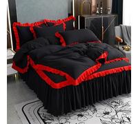 Set Copripiumino 260X240 con Volant Nero per Donna,Set Copripiumino in Stile Principessa Francese Romantico con Cerniera,Copripiumino con Frange in Morbida Microfibra con Federe Super King