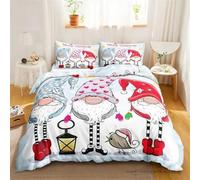 Set Copripiumino 260X240 Natalizio per Le Vacanze,Graziosi Gnomi,Copripiumino con Lanterna e Uccello per La Camera da Letto Dei Bambini,Set di Biancheria da Letto per Festival di Natale con Cerniera
