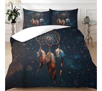 Set Copripiumino 3 Pezzi Acchiappasogni di piume 240x260 cm, Copripiumino in Microfibra con 2 Federe 50x80 cm, Biancheria Letto Morbida e Traspirante