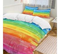 Set copripiumino 3 pezzi acquerello arcobaleno con 2 federe strisce colorate caldo set copripiumino chiusura con cerniera morbido per tutte le stagioni 229 x 229 cm