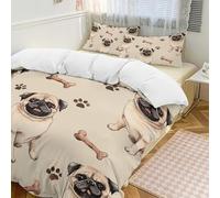 Set copripiumino 3 pezzi con 2 federe con stampa di zampe di cane carlino, caldo set di biancheria da letto con chiusura a cerniera, morbido set di biancheria da letto per tutte le stagioni, 201 x 229