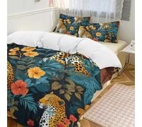 Set copripiumino 3 pezzi con 2 federe leopardato, motivo leopardato, caldo, chiusura con cerniera, morbido set di biancheria da letto per tutte le stagioni, 201 x 229 cm