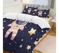 Set copripiumino 3 pezzi con 2 federe, motivo astronauta, pianeta spaziale, caldo, chiusura con cerniera, morbido set di biancheria da letto per tutte le stagioni, 259 x 229 cm