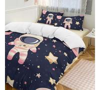 Set copripiumino 3 pezzi con 2 federe, motivo astronauta, pianeta spaziale, caldo, chiusura con cerniera, morbido set di biancheria da letto per tutte le stagioni, 201 x 229 cm