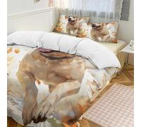 Set copripiumino 3 pezzi con 2 federe, motivo cane che corre, con grazioso labrador, caldo, chiusura a cerniera, morbido set di biancheria da letto per tutte le stagioni, 229 x 229 cm