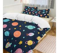 Set copripiumino 3 pezzi con 2 federe, motivo pianeta colorato, caldo, chiusura a cerniera, morbido, per tutte le stagioni, 229 x 229 cm