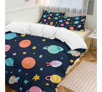 Set copripiumino 3 pezzi con 2 federe, motivo pianeta colorato, caldo, chiusura con cerniera, morbido set di biancheria da letto per tutte le stagioni, 218 x 178 cm