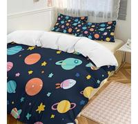 Set copripiumino 3 pezzi con 2 federe, motivo pianeta colorato, caldo, chiusura con cerniera, morbido set di biancheria da letto per tutte le stagioni, 259 x 229 cm
