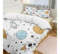 Set copripiumino 3 pezzi con 2 federe, motivo pianeta spaziale, universo, caldo, chiusura con cerniera, morbido set di biancheria da letto per tutte le stagioni, 229 x 229 cm