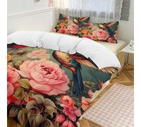 Set copripiumino 3 pezzi con 2 federe, peonia primaverile, caldo, chiusura con cerniera, set di biancheria da letto morbido per tutte le stagioni, 201 x 229 cm