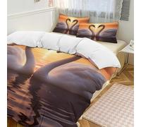 Set copripiumino 3 pezzi con cigni che nuotano sul lago, con 2 federe, set di biancheria da letto caldo con chiusura a cerniera, morbido set di biancheria da letto per tutte le stagioni, 229 x 229 cm