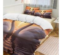 Set copripiumino 3 pezzi con cigni che nuotano sul lago, con 2 federe, set di biancheria da letto caldo con chiusura a cerniera, morbido set di biancheria da letto per tutte le stagioni, 259 x 229 cm