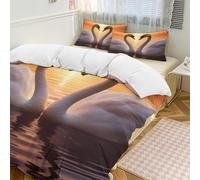 Set copripiumino 3 pezzi con cigni che nuotano sul lago, con 2 federe, set di biancheria da letto caldo con chiusura a cerniera, morbido set di biancheria da letto per tutte le stagioni, 218 x 178 cm