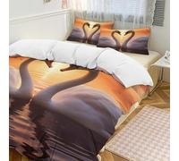 Set copripiumino 3 pezzi con cigni che nuotano sul lago, con 2 federe, set di biancheria da letto caldo con chiusura a cerniera, morbido set di biancheria da letto per tutte le stagioni, 201 x 229 cm
