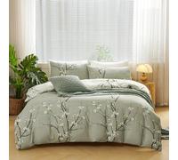 Set copripiumino 3 pezzi con sfumature di grigio e beige, reversibile, con motivo a ramo di prugna in fiore, in microfibra morbida e traspirante, senza pieghe, stile hotel di lusso, regalo per mamma, 