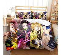Set Copripiumino 3 Pezzi Set Biancheria Da Letto Demon Slayer Morbida Microfibra Di Facile Manutenzione Con 2 Federe Per Adolescenti Ragazze Bambini Reversibile (200x200cm,DS 02)