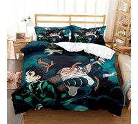 Set Copripiumino 3 Pezzi Set Biancheria Da Letto Demon Slayer Morbida Microfibra Di Facile Manutenzione Con 2 Federe Per Adolescenti Ragazze Bambini Reversibile (200x200cm,DS 01)