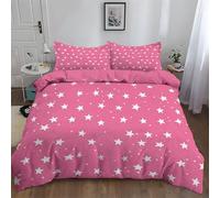 Set Copripiumino 3 Pezzi Sognante Semplice Stelle 135 x 200 cm Reversibile Parure Copripiumino Morbido e Traspirante Microfibra con Stampa Cura Facile con 2 Federa 50x75cm Rosa