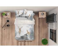 Set copripiumino 3D acquerello alce cervo set biancheria da letto federe
