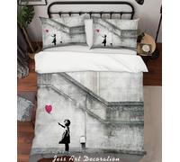 Set copripiumino 3D Banksy Alone Girl palloncino rosso set biancheria da lett...
