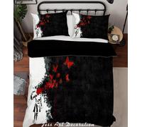 Set copripiumino 3D Banksy murale farfalla sangue rosso set biancheria da let...